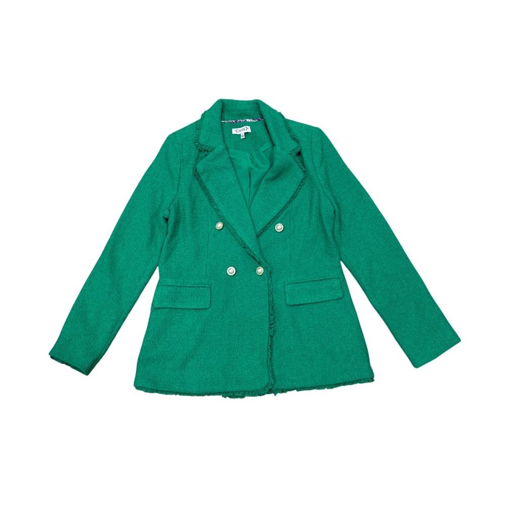 Nanette Lepore Green Tweed Double Breasted Pearl Button Blazer Lilly Pad Small S